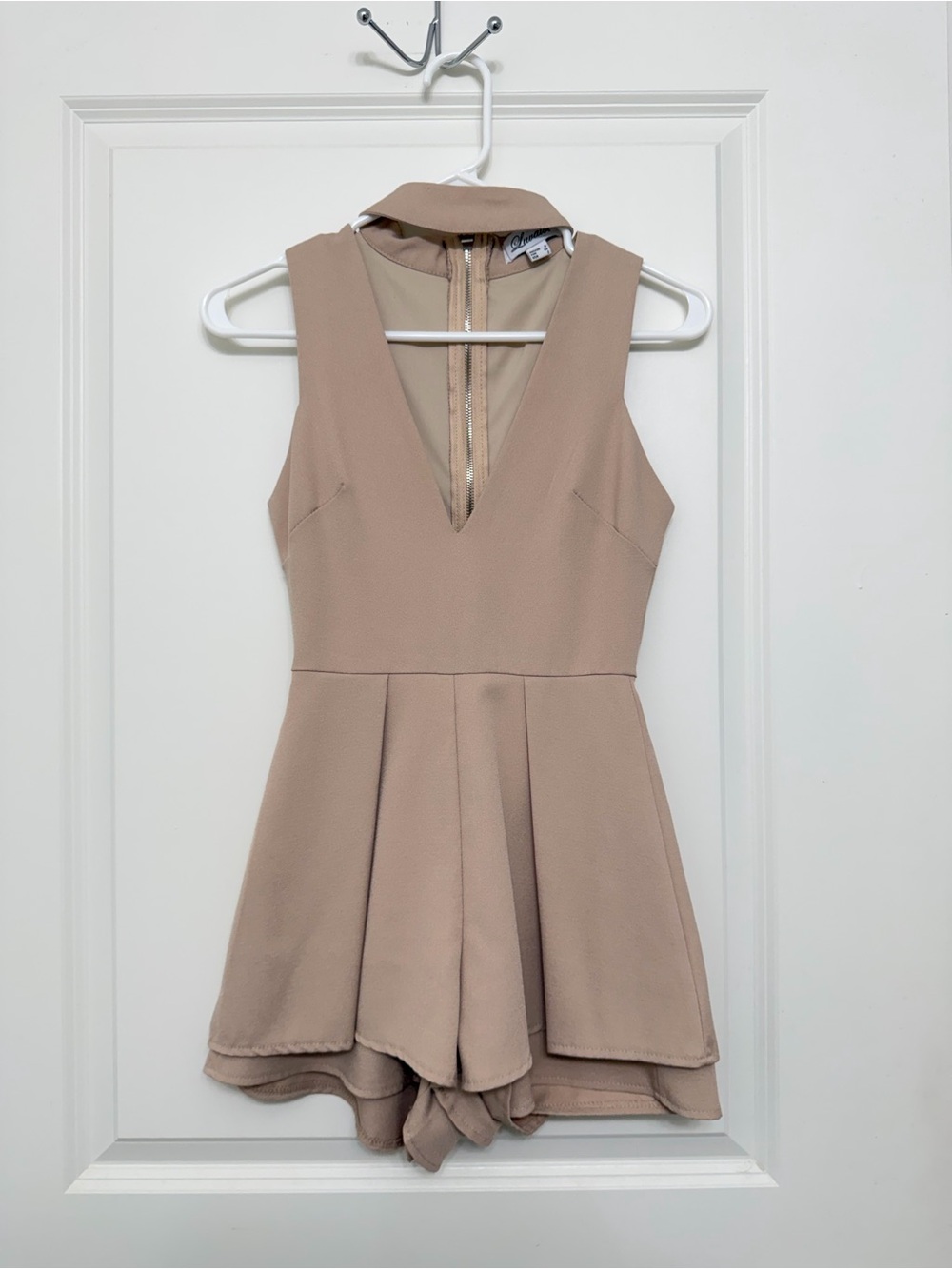 Sleeveless V-Neck Mini Dress in Taupe